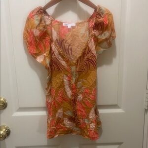 DR2 Women's Tropical Print Blouse - Orange and Red